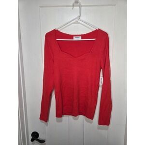 Old Navy Red Ribbed Sweetheart Neck Scallop Trim Long Sleeve Sweater XL